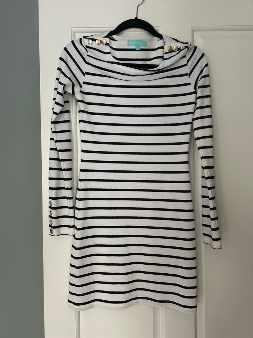 Striped Navy and White Long-Sleeve Boatneck Dress